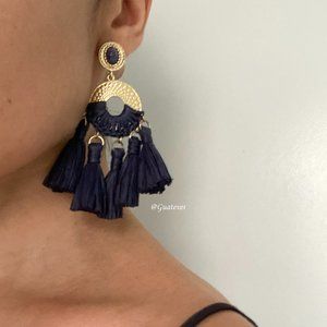 Blue and Gold-Tone Statement Earrings